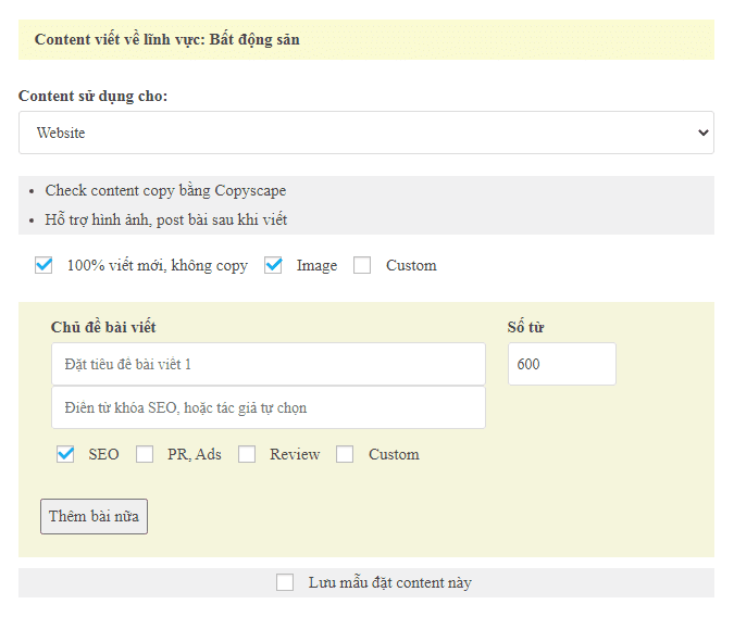Tool lập kế hoạch và tính giá content