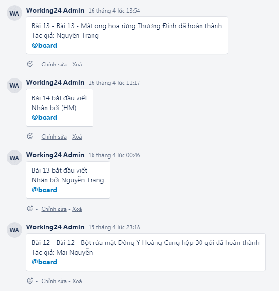 Tiến độ và tình trạng thực hiện bài viết chi tiết, theo thời gian thực