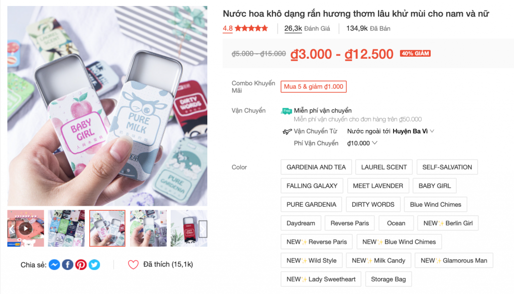 Hình ảnh được đăng tải của một sản phẩm có lượng người mua lên đến 134,9N