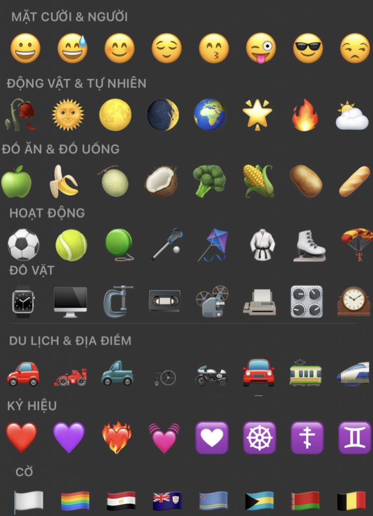 Các mục icon đa dạng