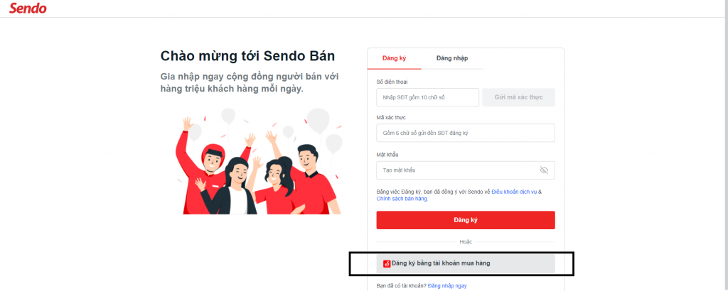 Đăng ký tài khoản bán hàng Sendo