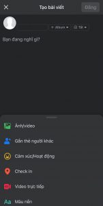 Nhấn tạo bài viết facebook