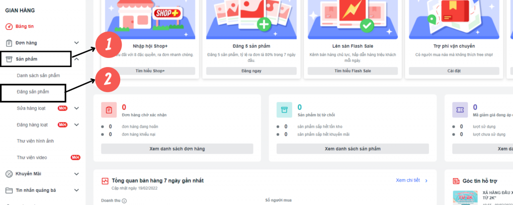 Truy cập mục đăng sản phẩm Sendo